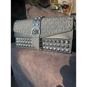 Micheal Kors Greenwich Medium Studded Logo Shoulder Bag